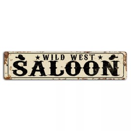 4yougifts Wild West Saloon White Rustic Street Sign - 18x4 Inch Metal Bar Decor