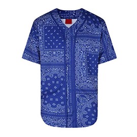 AIRNINE Men's Bandana Print Baseball Jersey Button Down Shirts (S to 5XL) (Bandana Blue_J47, 4X-Large)