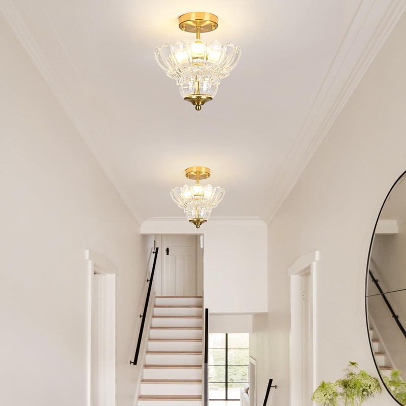 Rainzepher Vintage Gold Semi Flush Mount Light with Floral Class