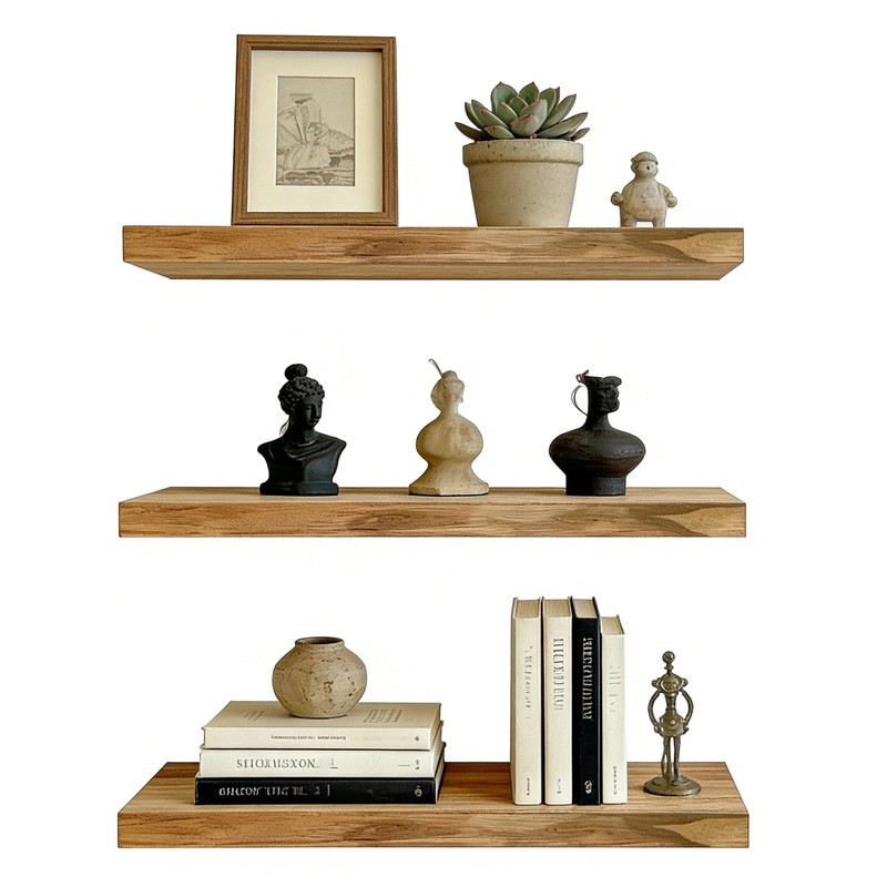 Floating Shelves for Wall, Solid Wood Wall Shelves Set of