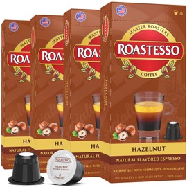 Roastesso Coffee, Natural Hazelnut Flavored Espresso Pods, Nespresso Capsules Compatible with Original Line Machines, Barista Creations Flavor Pack, Medium Dark Roast Ristretto (40 Count)