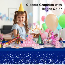 LIKAJON 12 Pack Blue and Silver Tablecloth Party Decorations Plastic Blue Tablecloth Printed Silver Table Runner 54 x108 Inch Disposable Rectangle Table Cover for Birthday Wedding Graduation