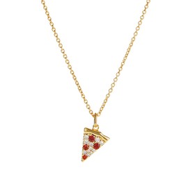 Cute Pizza Pendant Necklace for Women Girls Hypoallergenic Gold Plated Classic Red Cubic Zirconia Pave Diamond Exquisite Dainty Shiny Sparkly Food Triangle Cheese Charm Chain Necklaces Jewelry Gifts