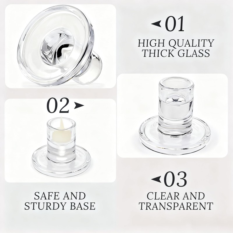 24 Pack Clear Glass Taper Candle Holders, 2.5 Inch Small