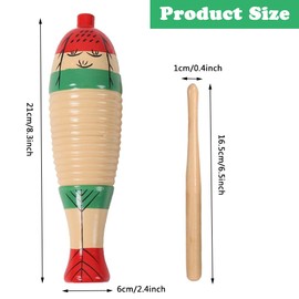 2 Pack Fish Style Guiro Instrument, Latin Percussion Musical Instruments Wood Guiro Colorful Hand Percussion Instrument with Rhythm Sticks