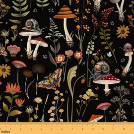 Feelyou Boho Mushroom Upholstery Fabric for Chairs 1 Yard Kawaii Fungus Fabric by The Yard Kids Wild Mushroom Stuff Waterproof Outdoor Fabric for Chairs Moth Reupholstery Fabric Decor