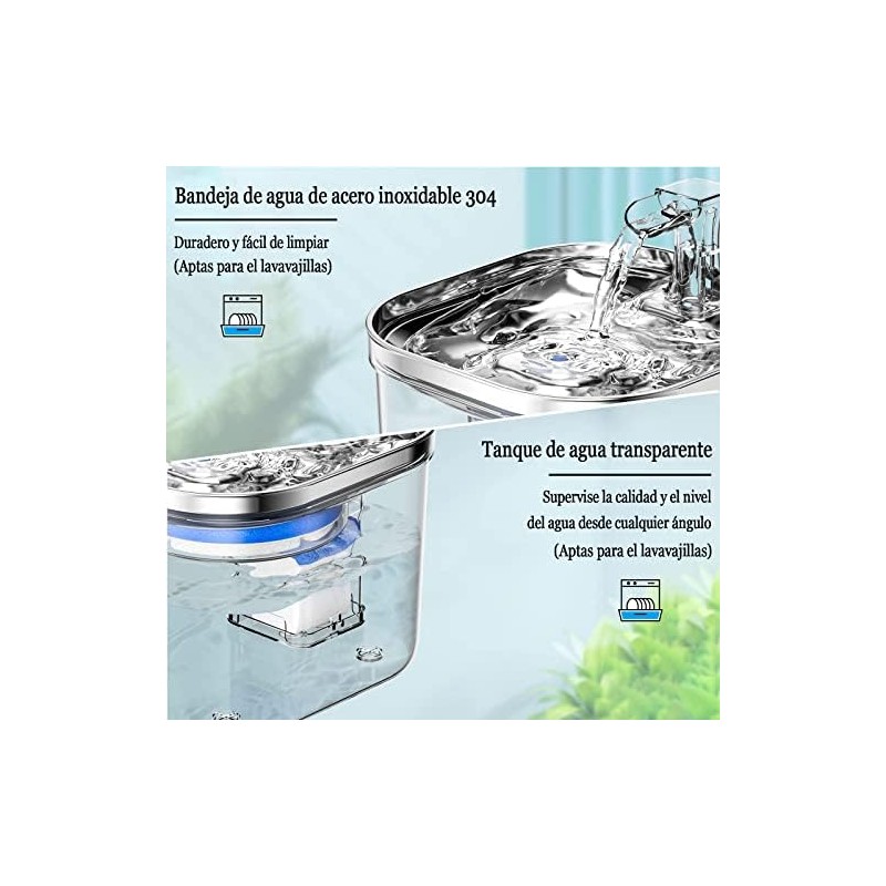 JIJO Bebedero para Gato, 304 Acero Inoxidable Fuente para Gato,
