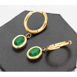 Emerald earrings 14K gold plated earrings emerald 6x8 mm oval zircon drop earrings for women, gild, Cubic Zirconia
