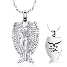 Imrsanl Angel Wing Cremation Jewelry Urn Necklace for Ashes for Women Men Stainless Steel Urn Pendant Ashes Holder Memorial Jewelry (Silver-Wings)
