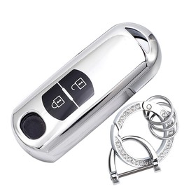 LETINGFAR Key Case for Mazda, Smart Key Case, Key Cover, TPU 2 Buttons, Specially Designed for Mazda, Key Holder, Compatible with MAZDA CX-5, CX-8, CX-3, MPV, Axela, Axela Sports, etc, Silver