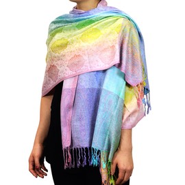 NYFASHION101 Elegant Colorful Paisley Soft Pashmina Scarf Shawl Wrap NBH1401Y - Light Rainbow 10