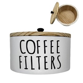 LONG TAO Coffee Filter Holder Filter Box Storage Container Rustic Filter Dispenser Basket with Lid for Counter Coffee Bar Accessories coffee canister (White)