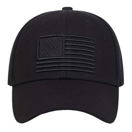 USA Flag Hat - American Flag- Embroidered - Put Your Patriotism On Display - Comfortable - Adjustable - One Size Fits Most (Black Hat/Black Flag)