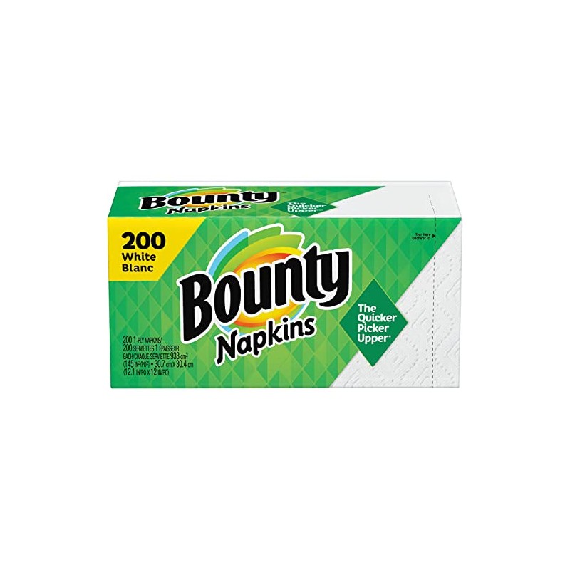 Bounty Paper Napkins, White or Printed, 200 Count, Pack of