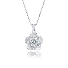 DANIEL CLIFFORD "Viola" Women's Necklace 925 Silver with Flower Pendant, 45 cm Filigree Silver Chain with Flower Pendant, Women's 925 Silver Chain, Sterling Silver, Cubic Zirconia