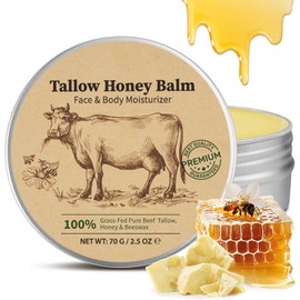 Beef Tallow Skin Care, 70g Tallow Face Cream Moisturiser, 100% Natural Tallow and Honey Cream for Face, Body, Hands, Deeply Nourishing Organic Grass-Fed Tallow Balm, Anti-Aging Skincare
