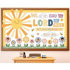 Boho Religious Bulletin Board Set Spring Theme Flower Classroom Decoration Christian Cutout Floral DIY Photo Posting Craft Bible Bulletin Board for Teacher Chalkboard Wall Decor Sunday School Supplies