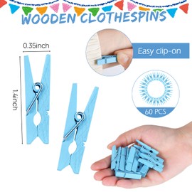 ZJJZGYXINTAI Don't Say Baby Game, Baby Shower Games Boy, 1 Sign and 60 Blue Mini Clothespins, Shower Game Decorations Ideas, Gender Reveal Party Favors