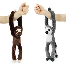 Hideekoog Hanging Sloth Stuffed Animals,2pcs Lemur Sloth Plush Toys Curtain Buckle for Decoration,20 inches Lemur Stuffed Jungle Animals for Kids(Lemur+Sloth)