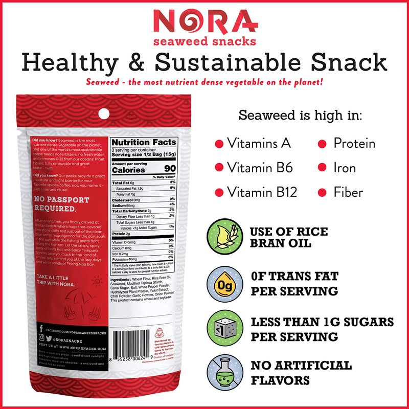 Spicy Tempura Seaweed Snacks by Nora, Thick Nori Sheets Snack
