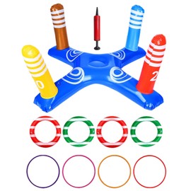 Pack of 10 Inflatable Pool Toys, Inflatable Throwing Game with Cross, Inflatable Water Toy, Strips, Throwing Rings, Plastic Rings, Inflatable Cylinder, Ring Toss Game Pool for Children Adults