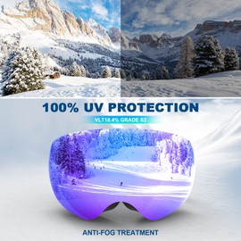 LAVOLLY Ski Goggles Snowboard Goggles Adult, 100% UV Protection Anti-Fog Snow Goggles Snowmobile Skiing Skating for Men Women Youth