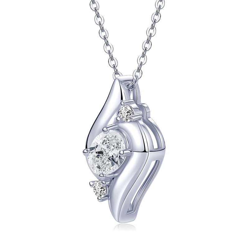 EONFUN 1.5CT Oval Moissanite Pendant Necklace for Women (Silver)