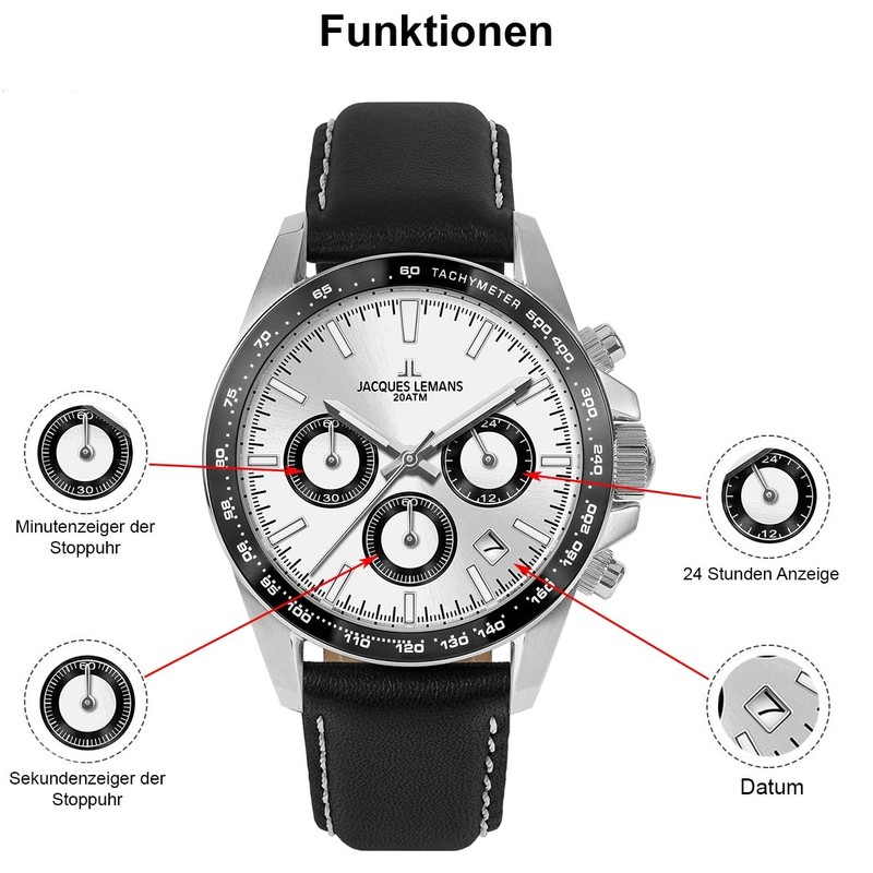 JACQUES LEMANS Fitness watch mid-39613, black, Ribbon