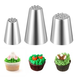 Set of 3 silver different sizes, 304 stainless steel piping nozzles set, reusable seamless piping nozzles, large, nozzles for piping bags, professional piping nozzles, grass for decorating cupcake