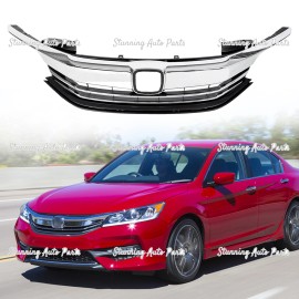 Stunning For 2016-2017 Honda Accord 4 Door Chrome Front Upper Hood Mesh Grille HO1200229