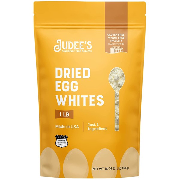 Judee’s Dried Egg White Protein Powder 1lb (16oz) - Pasteurized, USDA Certified, 100% Non-GMO, Gluten-Free & Nut-Free - Just One Ingredient - Made in USA - Use in Baking - Make Whipped Egg Whites