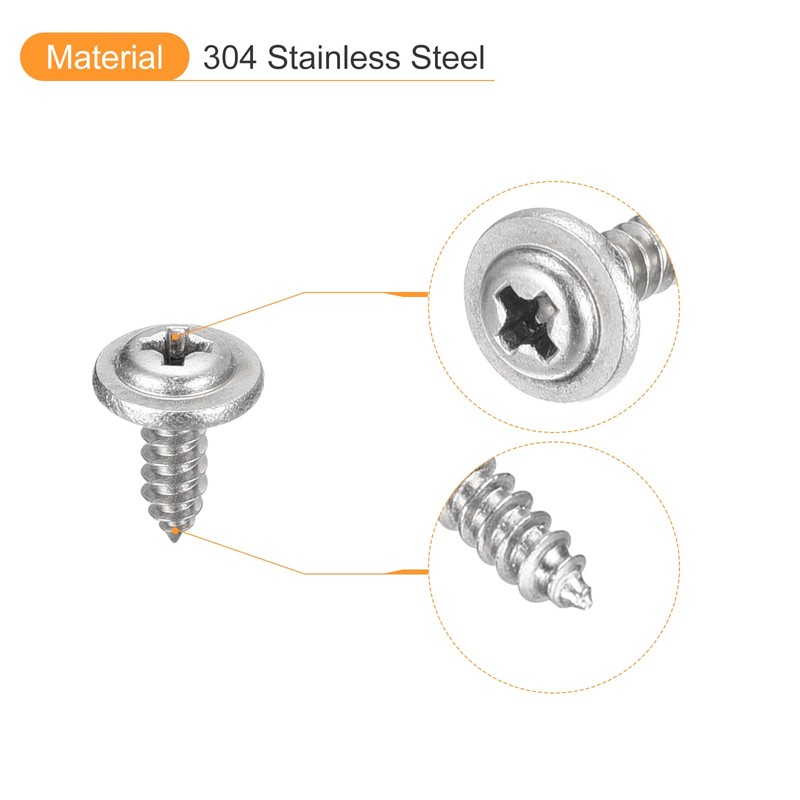 sourcing map ST2.3x6mm Phillips Pan Head Self-tapping Screw with Washer,