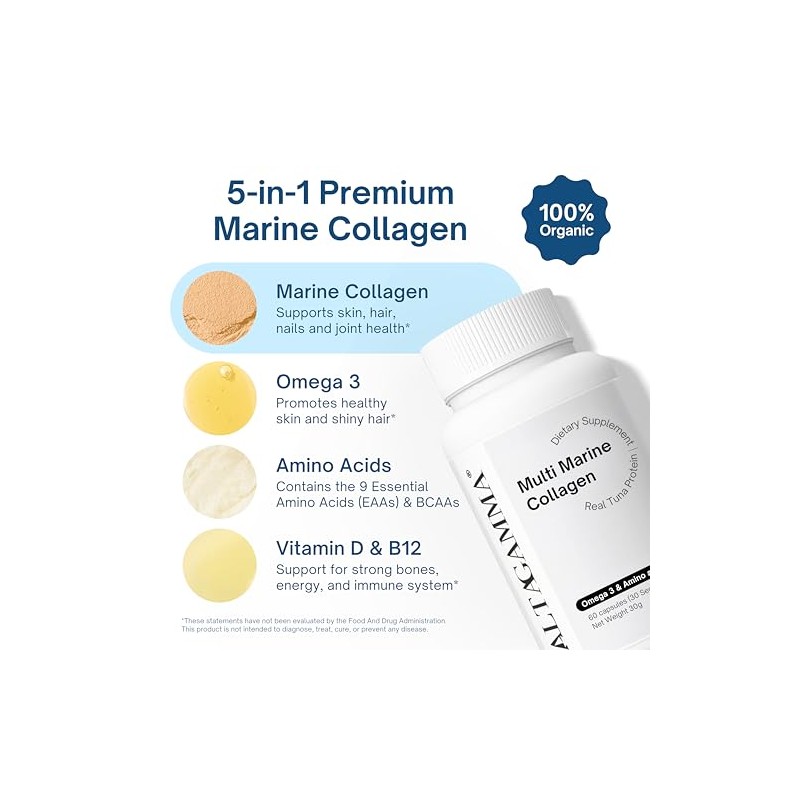 Colageno Marino Hidrolizado Puro y Omega 3 - Orgánico 60