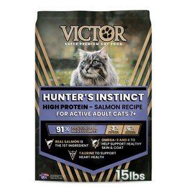 VICTOR Receta de salmón alto en proteínas Hunter's Instinct para gatos adultos de 7 años, 15 libras | Real Salmon 1st Ingredient, Supports Lean Muscle