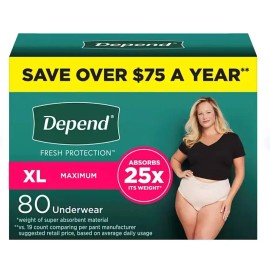 Depend Fresh Protection Women's Underwear, Extra Large, 80 ct Free Shipping