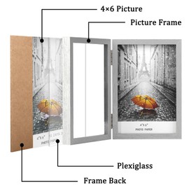ORIVAN 4x6 Double Picture Frames Hinged Folding Photo Frames Vertical Stand Frames (Silver)