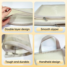 5Pcs Mesh Zipper Pouch with Handle, Double Layers and Handle Design Zip Folder Mesh Zipper Pouch A4 Document Bag, A4 Size Translucent Mesh Zipper Pouch,File Folders for School Office Travel Supplies