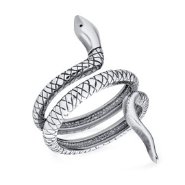 Boho Fashion Statement Vintage Style Garden Animal Pet Reptile Egyptian Wrap Coil Serpent Snake Ring Band Women Oxidized .925 Sterling Silver