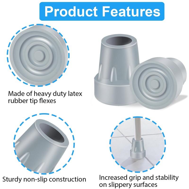 Crutch Tips, 4 Pack 7/8 inch Heavy Duty Rubber Crutch