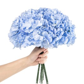 Exoment Silk Hydrangea Heads with Stems,Blue Artificial Flower Heads DIY Wedding Centerpiece Home Party Baby Shower Decor (Blue, 10)