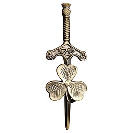 Scottish Kilt Pin Antique Stag Head Thistle Kilts Pins for Men Solid Steel with Brass 4" Traditional Highland Safety Pins & Brooches Swirl Celtic, Brass