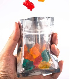 チャック アルミ 袋 ジッパー アルミ 保存袋 100枚 ラッピング 袋 透明 小 ジッパー チャック付き袋 ミニ 小分け袋 透明 遮光 お菓子 ラッピング 袋 ジップ ポリ袋 冷凍 密閉 防湿 長期保存（7.7x10cm-100枚）