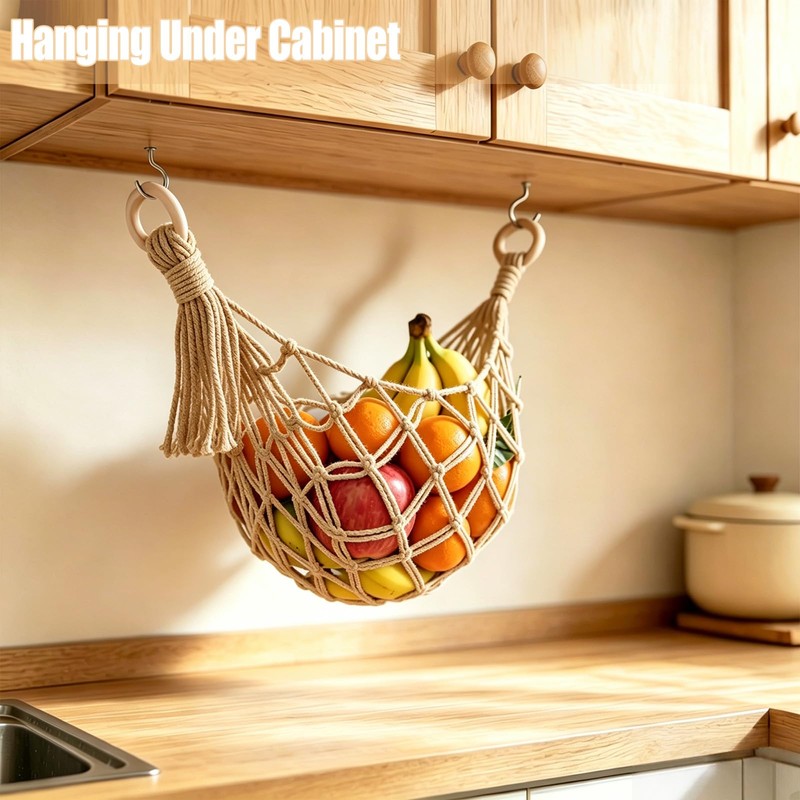 Halidali Hanging Fruit Hammock for Kitchen Under Cabinet, 2 Pack