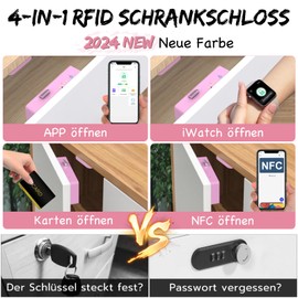 Eseesmart Smart Drawer Lock, RFID Electronic Cabinet Lock, Furniture Lock, NFC Lock with Bluetooth App for Letterbox, Drawers, Cupboard, Cabinet, Box, Pink