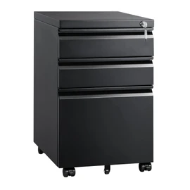 DEVAISE 3 Drawer Mobile File Cabinet with Lock, Under Desk Metal Filing Cabinet for Home Office/Legal/Letter/A4 File, Fully Assembled Except Wheels, Black