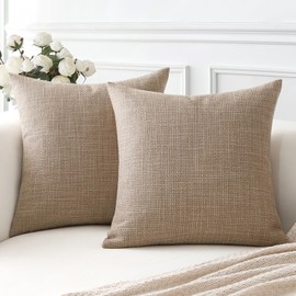 Artscope Light Coffee Cushion Covers Set of 2 Linen Decorative Square Pillowcases Pillow Covers 40x40cm for Home Decor Sofa Bedroom Car (Light Coffee, 16x16)