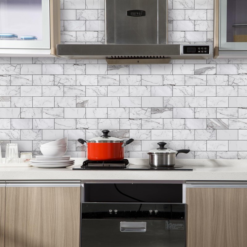 Vamos Tile 100-Piece Glossy Statury White Peel and Stick Backsplash