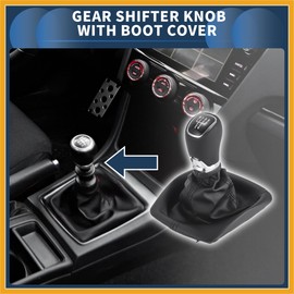 Partuto 5 Speed Manual Gear Shifter Knob with Cover, Gearbox Stick Shifter Lever Knob for Skoda Octavia 2004-2013 Plastic Faux Leather Black Chrome, 1 Pc Replacement