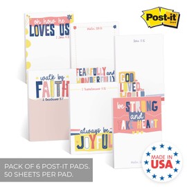 Empowering Christian Sticky Note Assortment / 3" x 4" Religious Sticky Note Set / 50 Sheets Per Pad/Set of 6 Colorful Encouragement Pads/Made in The USA