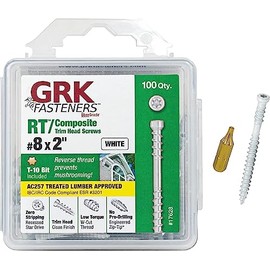 GRK White, 8, 772691176288 Fasteners 17628 RT Composite #8 x 2 Screws 100CT, 100 Count